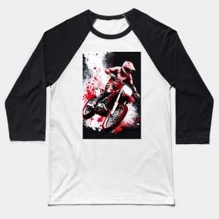 Dirt Bike With Red and Black Paint Splash Design Baseball T-Shirt